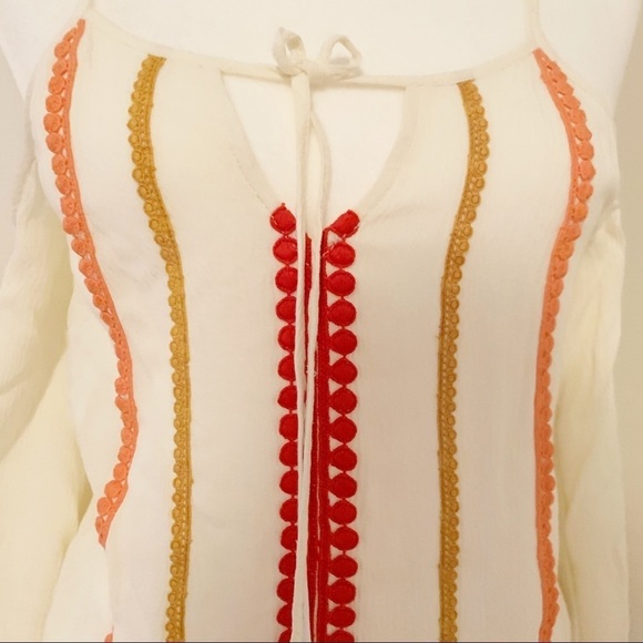 Aftermarket cold shoulder NWT cream orange and red spaghetti strap top - Picture 2 of 8